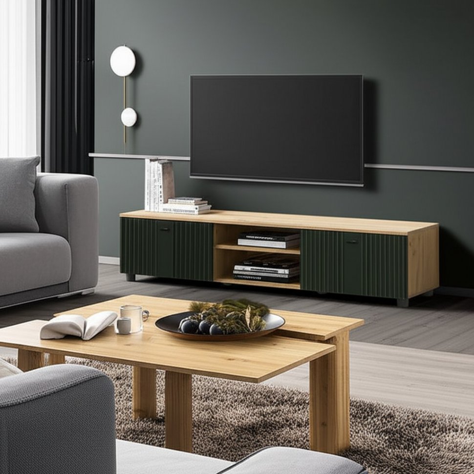 Тумба для ТВ Милан, Дуб золотой, Олива Софт