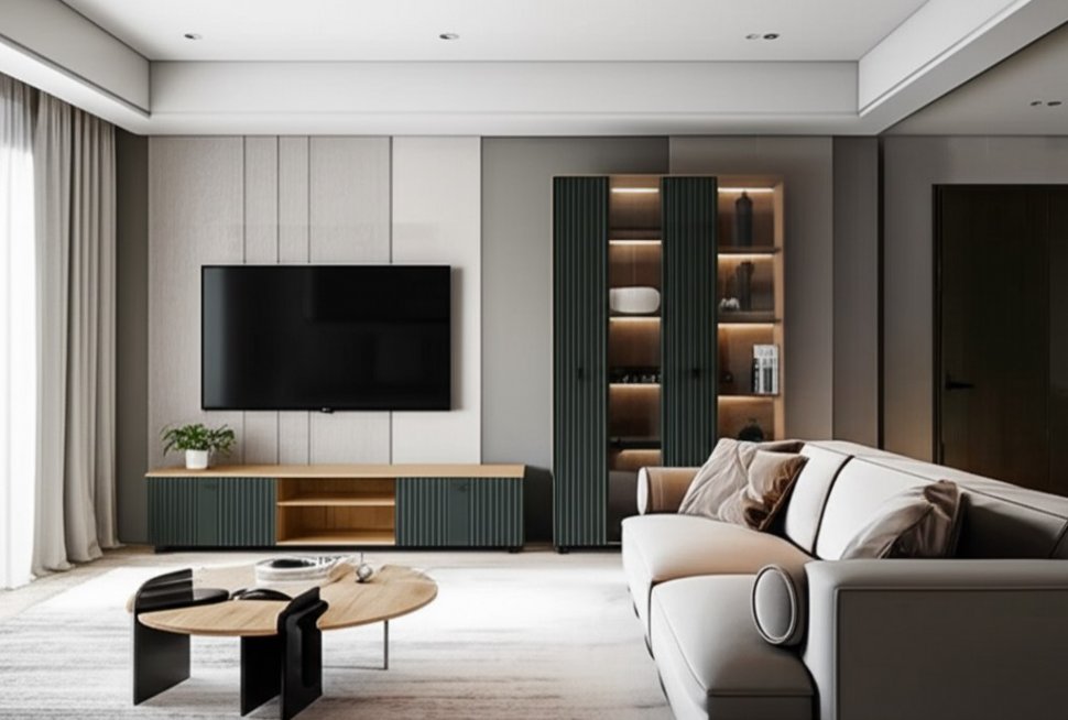 Тумба для ТВ Милан, Дуб золотой, Олива Софт