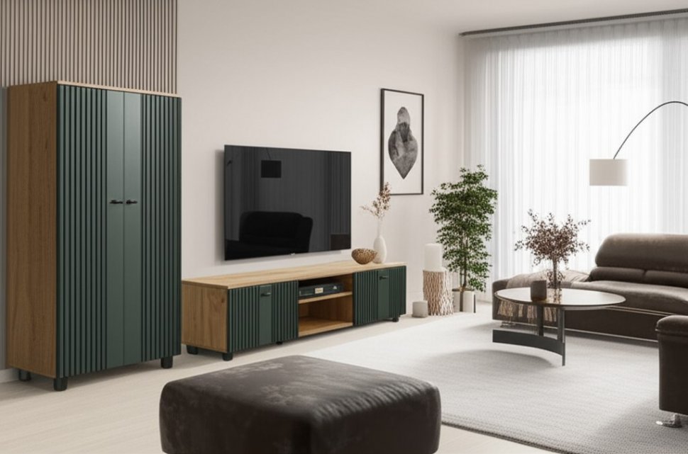 Тумба для ТВ Милан, Дуб золотой, Олива Софт