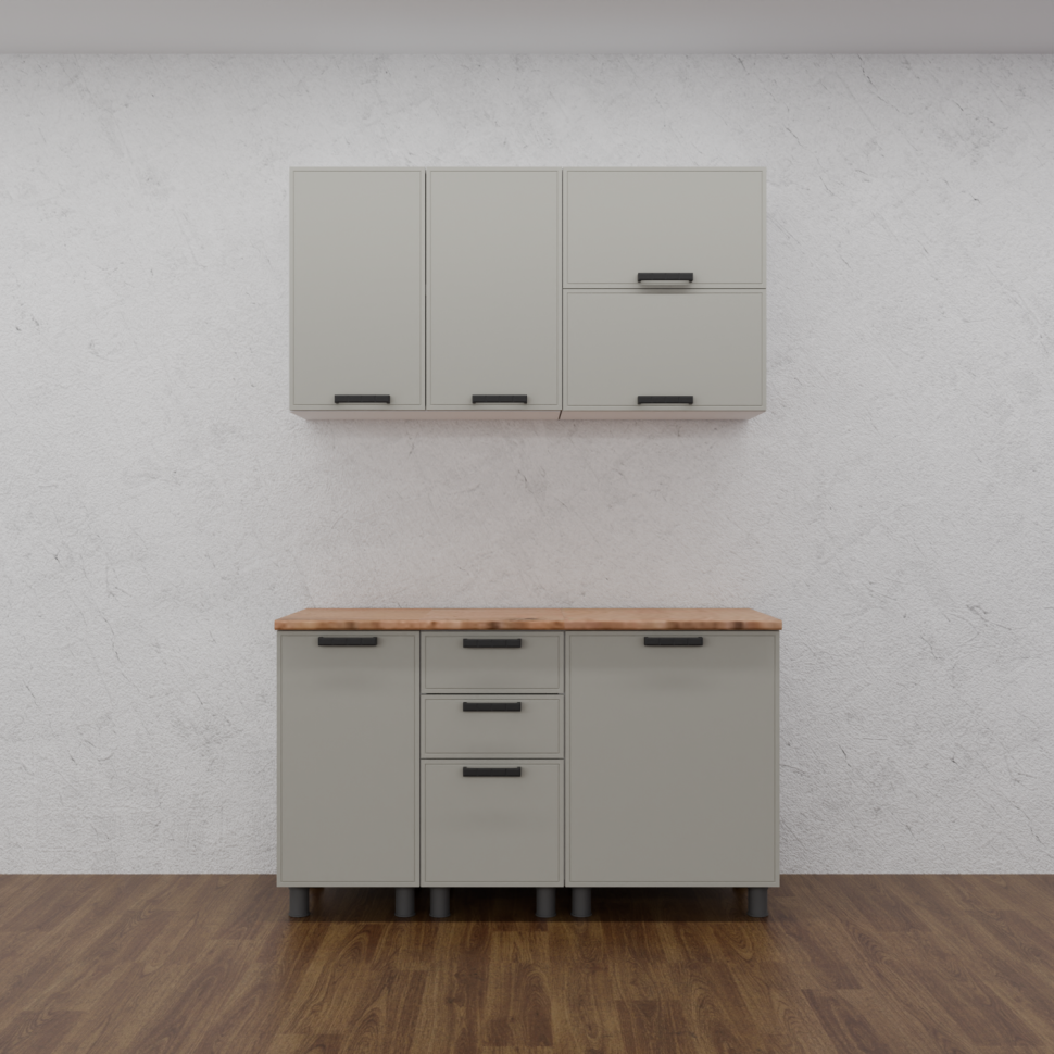 Кухня Аленушка 1,4 м с ящ. Магнолия Керамика,скоба черный,сонома