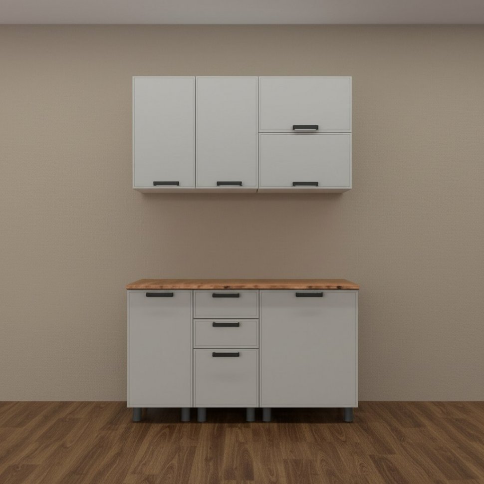 Кухня Аленушка 1,4 м с ящ. Магнолия Керамика,скоба черный,сонома