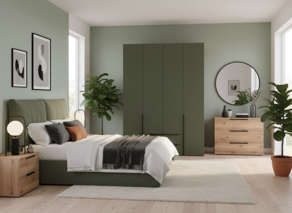 Харди шкаф четырехдверный Дуб Делано Темный / Грин софт