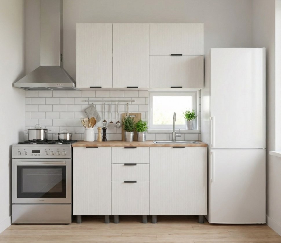 Кухня Аленушка 1,6м ПД 2 Лотос Молочный,скоба антрацит,сонома