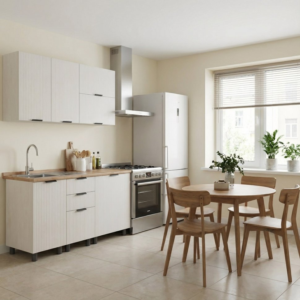 Кухня Аленушка 1,6м ПД 2 Лотос Молочный,скоба антрацит,сонома