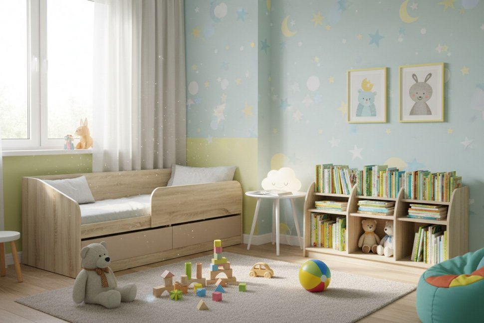 НМ 041.54-01 кровать Акварель Дуб Сонома/Капучино