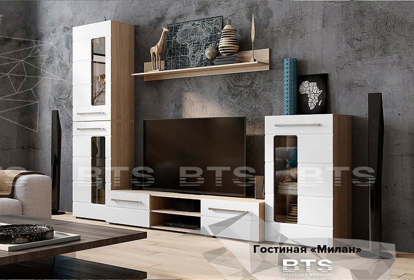 Гостиная Милан БТС (Дуб Сонома) Комплект 2
