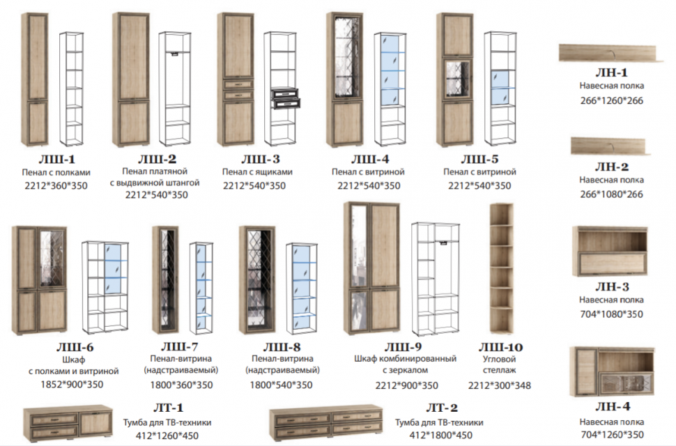 Полка навесная ЛН-3 Ливорно DOMANI (Дуб Сонома)