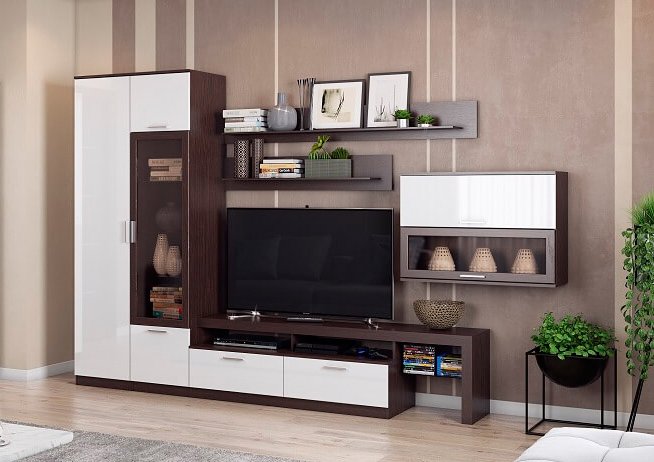 Гостиная Денвер MLK Комплект (Белый Глянец / Венге)