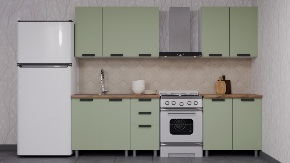Кухня Аленушка 2 м Лаванда Фисташка/Фисташка,скоба черный,сонома