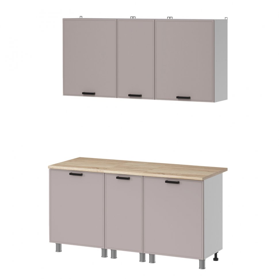 Кухня Аленушка 1,6м в.3 Магнолия Кашемир,скоба черный,сонома