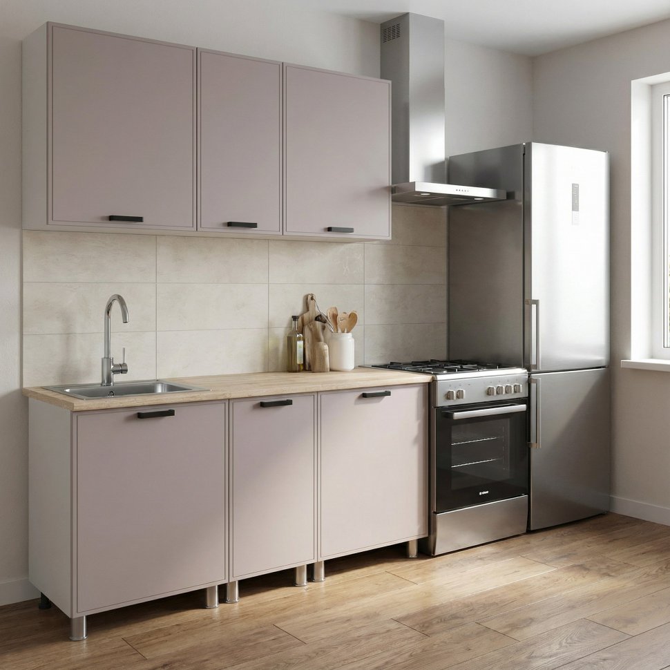 Кухня Аленушка 1,6м в.3 Магнолия Кашемир,скоба черный,сонома