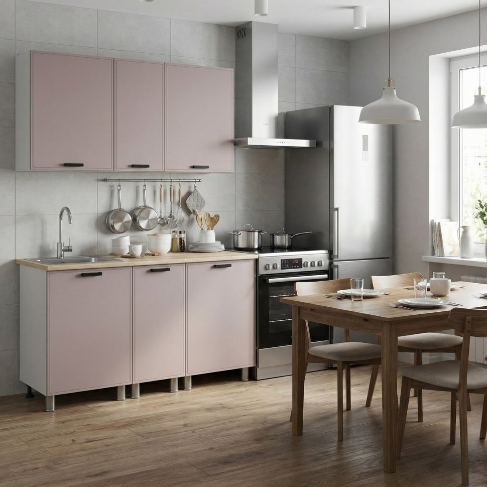 Кухня Аленушка 1,6м в.3 Магнолия Кашемир,скоба черный,сонома