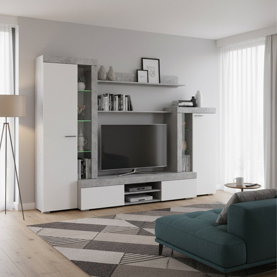 Мебель для гостиной МГС 5 / Цемент светлый/Белый