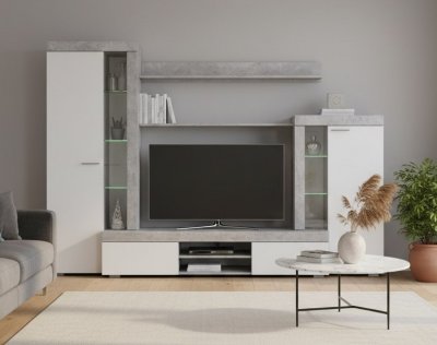 Мебель для гостиной МГС 5 / Цемент светлый/Белый