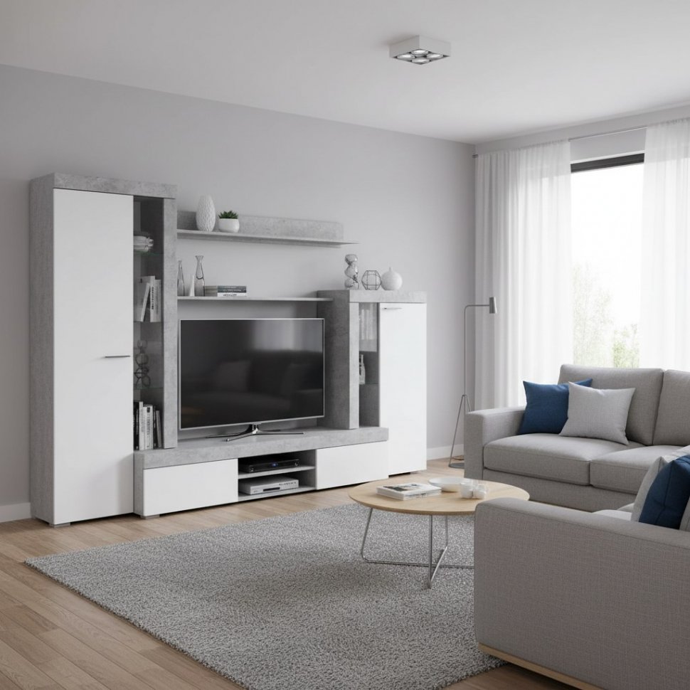 Мебель для гостиной МГС 5 / Цемент светлый/Белый