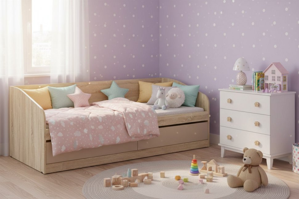 НМ 041.50-01 кровать Акварель Дуб Сонома/Капучино