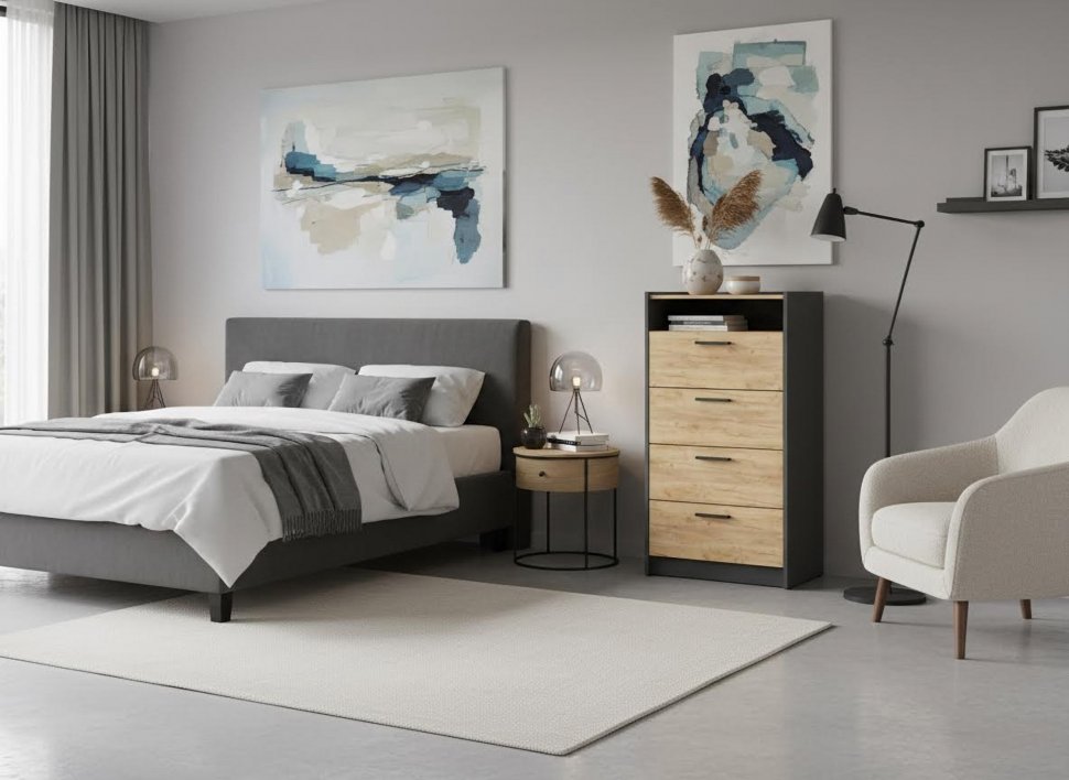 НМ 011.03 Комод Оттавия Антрацит/Дуб золотой