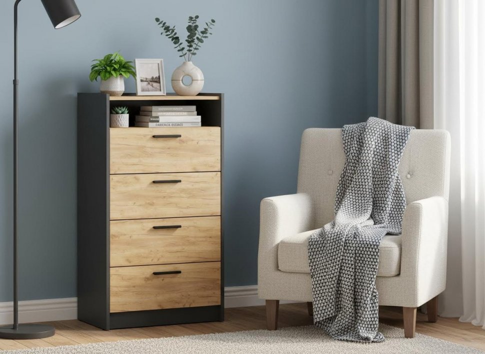 НМ 011.03 Комод Оттавия Антрацит/Дуб золотой