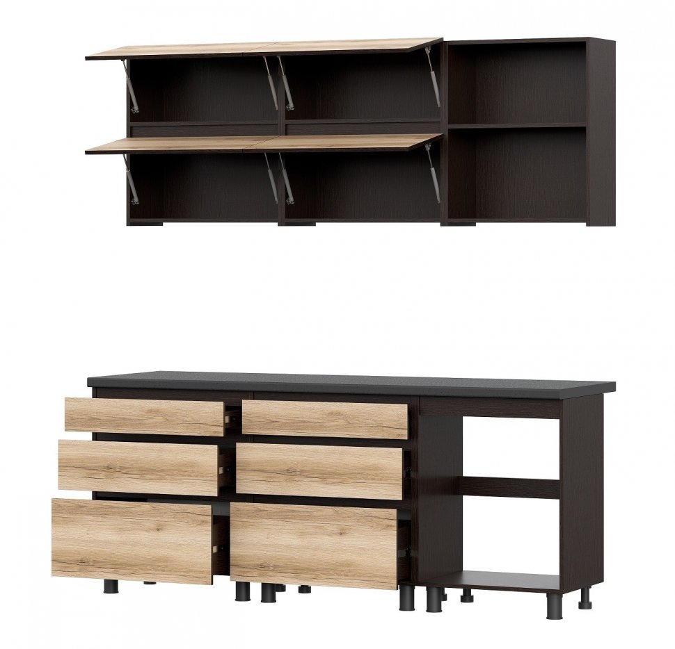 Шкаф кухонный навесной с газлифтом 70 см Берген 7в2 (Венге/Дуб Делано)