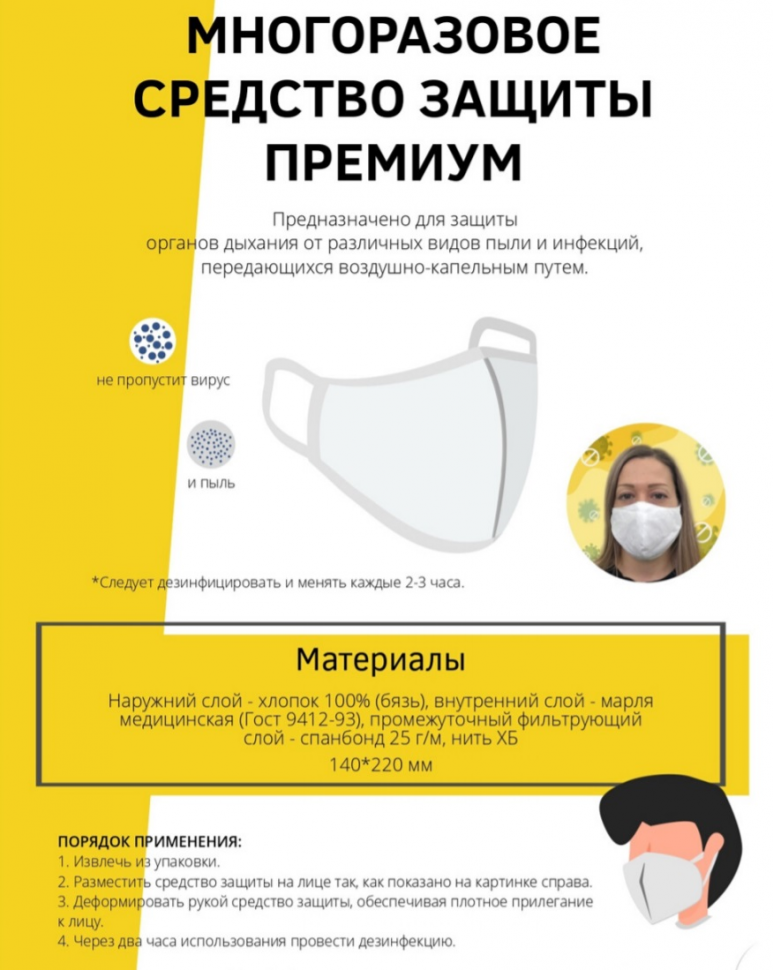 Защитные многоразовые маски (2 шт)