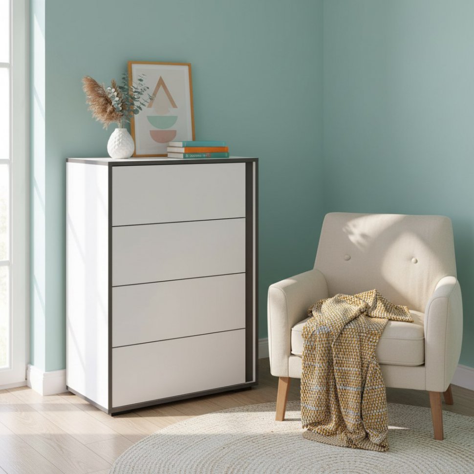 Комод Асцелла, Белый, Графит серый
