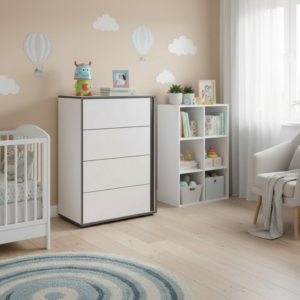 Комод Асцелла, Белый, Графит серый