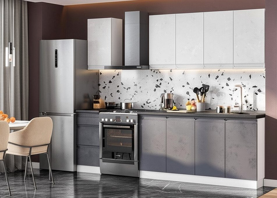 Кухня Вельвет 2 м (без столешницы), Белый, Бетон графит