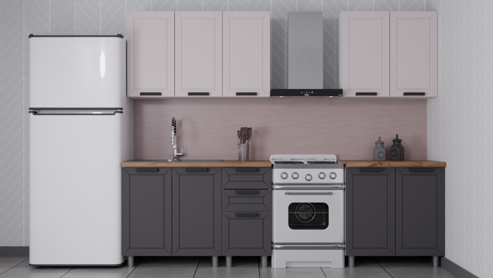 Кухня Аленушка 2 м Лилия Кашемир/Сталь, черный (без столешницы)