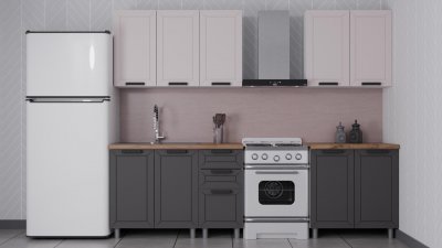 Кухня Аленушка 2 м Лилия Кашемир/Сталь, черный (без столешницы)