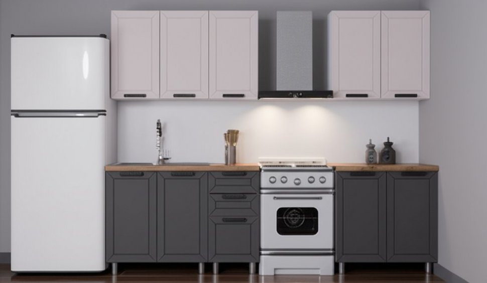 Кухня Аленушка 2 м Лилия Кашемир/Сталь, черный (без столешницы)