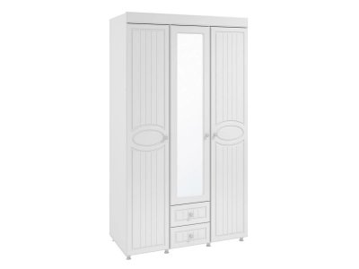 Шкаф 3-х дверный с ящиками и 1-м зеркалом Монако МН-57 белое дерево