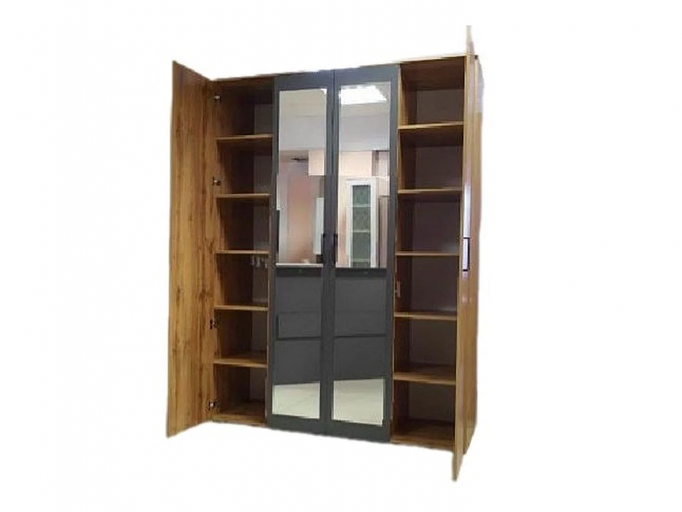 Бруно Шкаф четырехдверный Дуб Вотан / Серый графит