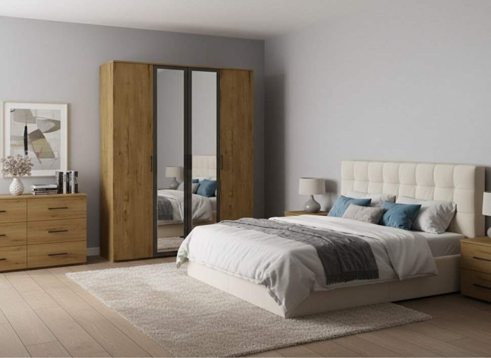 Бруно Шкаф четырехдверный Дуб Вотан / Серый графит