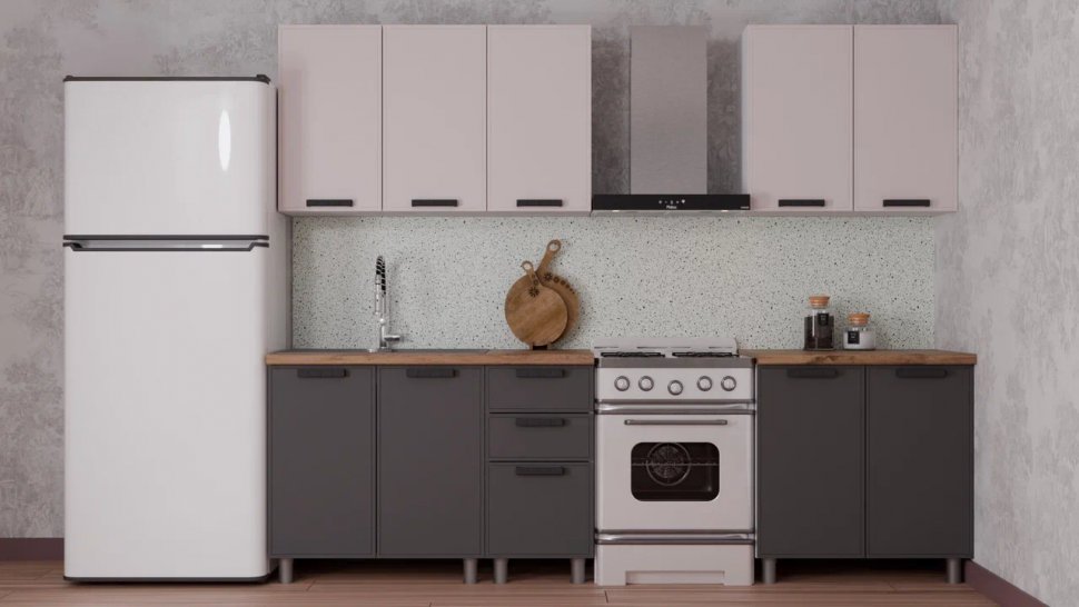 Кухня Аленушка 2 м Магнолия Кашемир/Сталь,скоба черный,черный