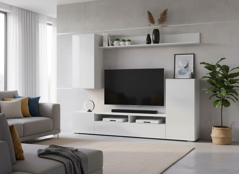 Мебель для гостиной МГС 4 / Белый/Белый глянец