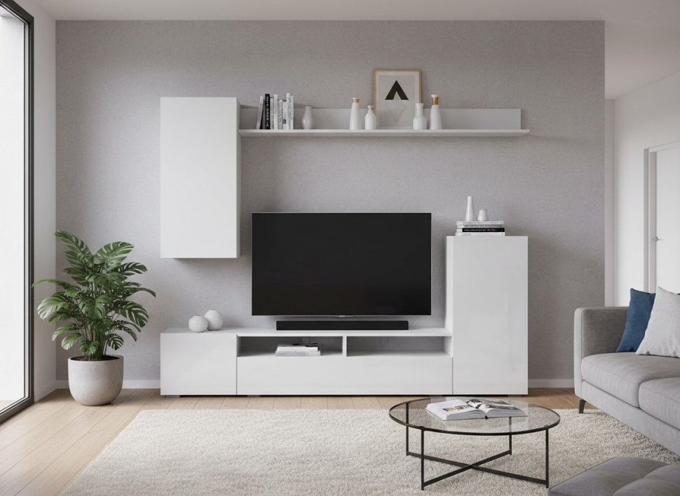 Мебель для гостиной МГС 4 / Белый/Белый глянец