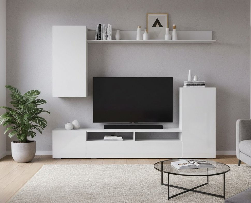 Мебель для гостиной МГС 4 / Белый/Белый глянец