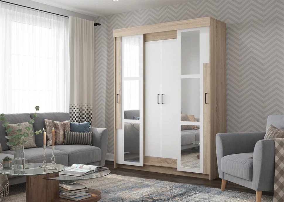 Шкаф-купе VICTOR 1600 (Горизонт) Белый / Сонома