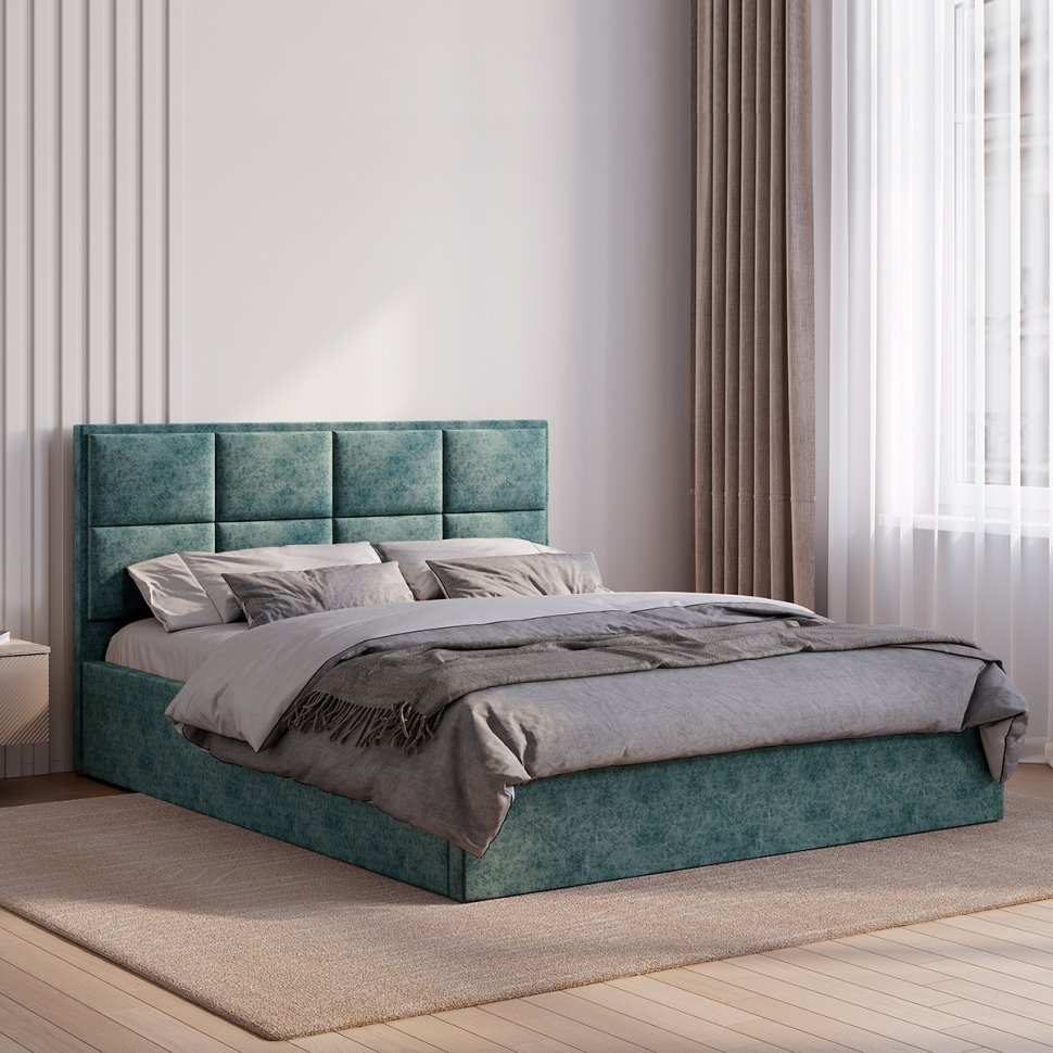 Мягкая кровать 160х200 Линда (БТС) с проложками ДСП Морская волна