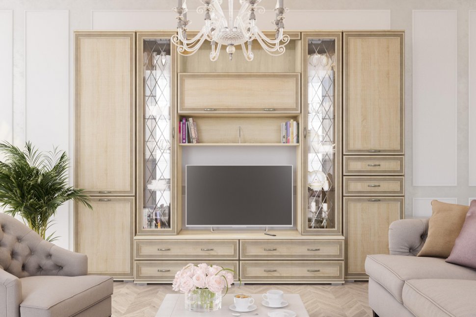 Шкаф-пенал витрина ЛШ-7 (надставной) Ливорно DOMANI (Дуб Сонома)