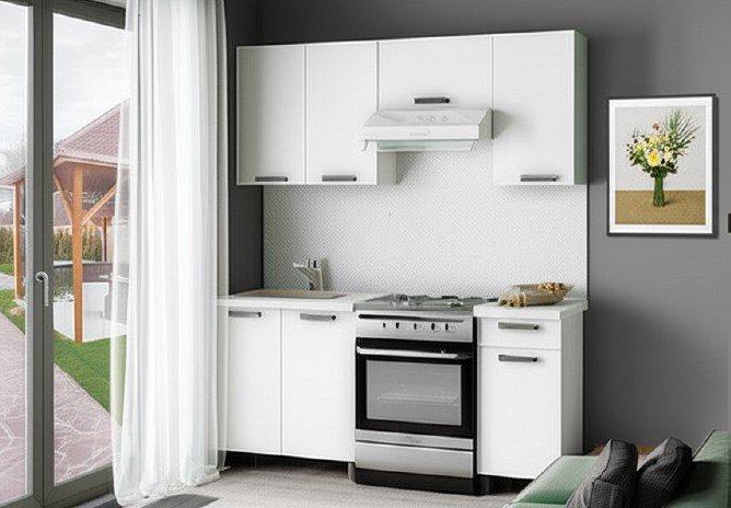 Кухня Осло 1,8 м с окапом, Карбон Фарфор