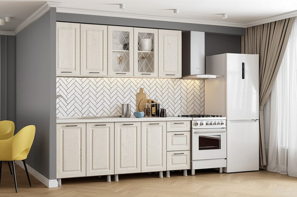 Кухня Грейвуд 2 м (без столешницы), Белый, Дуб кремовый