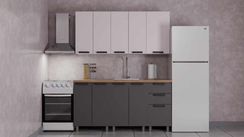 Кухня Аленушка 1,6 м Лилия Кашемир/Сталь,скоба черный,сонома