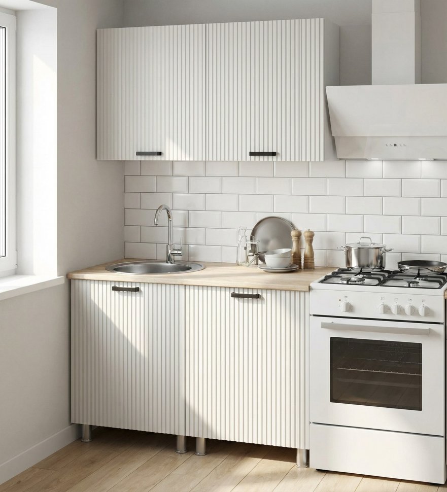 Кухня Аленушка 1,2м Лотос Молочный,скоба антрацит,сонома