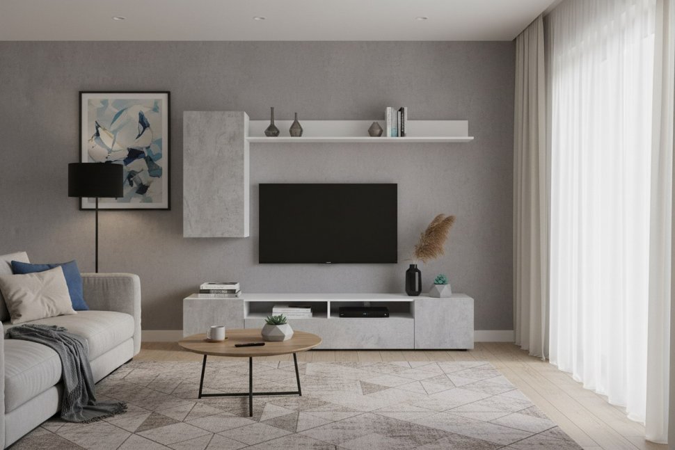 Мебель для гостиной МГС 4 / Белый/Цемент светлый