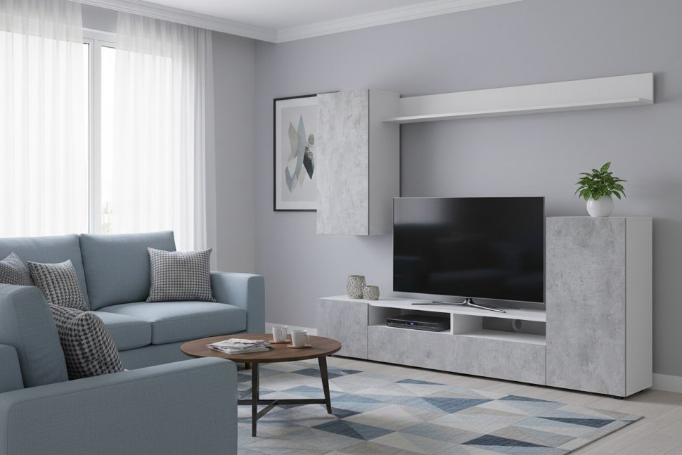 Мебель для гостиной МГС 4 / Белый/Цемент светлый