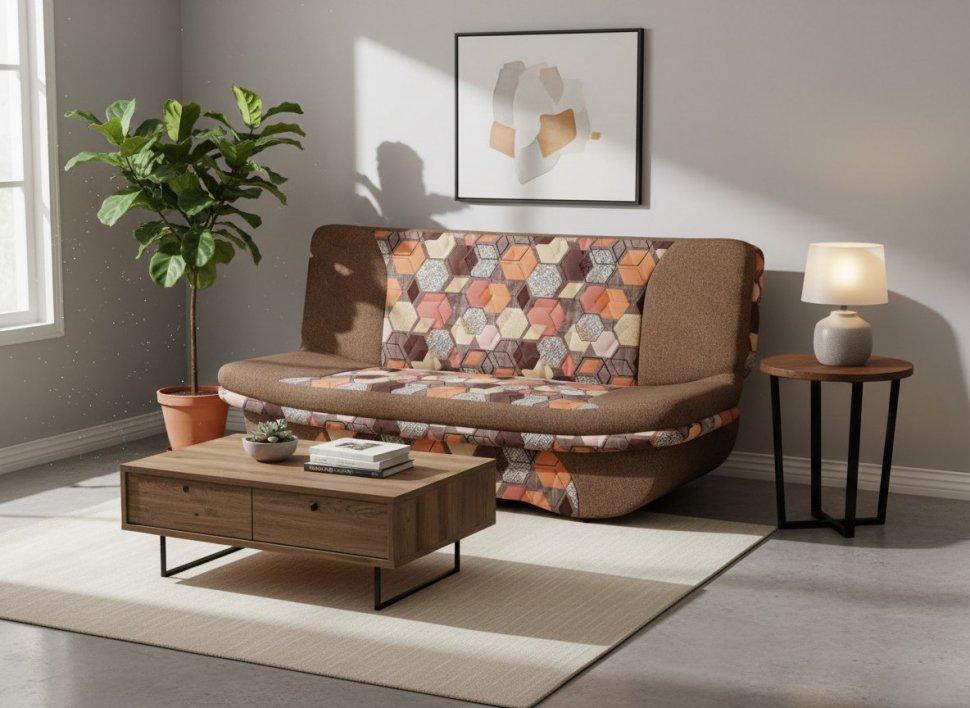 Диван Мальта 3Т Велюр Геометрия браун, Жаккард Савана хазел