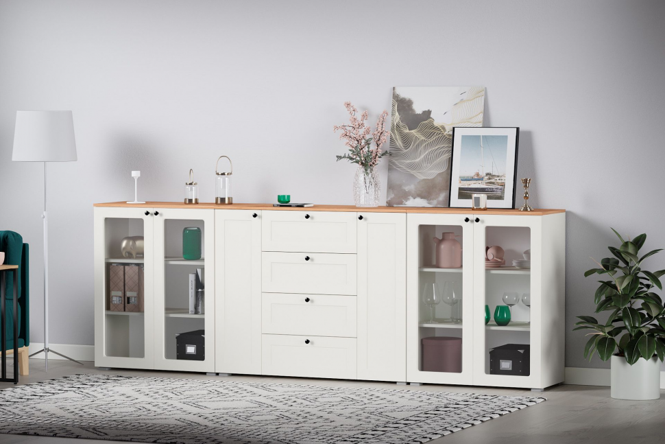 Остин Шкаф-витрина 16.394.01 белый/дуб золотой