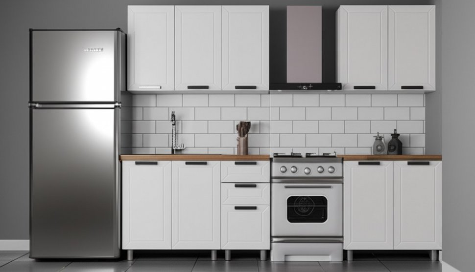 Кухня Аленушка 2 м Лилия Молочный/Молочный, черный (без столешницы)