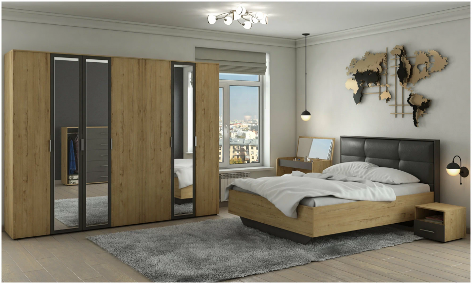 Бруно Шкаф трехдверный / Дуб Вотан / Серый Графит 